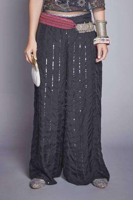 Jade By Monica & Karishma Black Organza Wrap Top And Pant Set Online at Aza Fashions Jade By Monica & Karishma_Black Organza Wrap Top And Pant Set _Online_at_Aza_Fashions