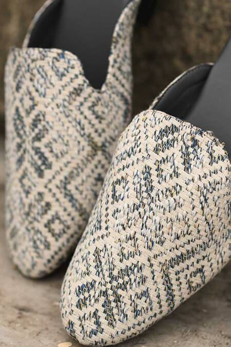 Coral Haze_Blue Jacquard Geometric Loafers_Online_at_Aza_Fashions