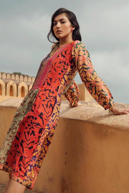 Swati Vijaivargie_Multi Color Chanderi Silk Round Dress _Online_at_Aza_Fashions