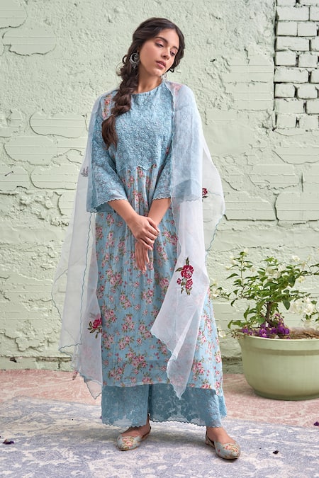 Shop Powder blue embroidered kurta with pants - Set of Two | The Secret  Label | Long kurti designs, Kurti designs, Kurti designs party wear