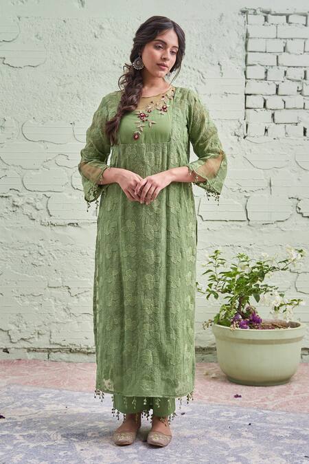 Buy Naaz By Noor Green Cotton, Organza, Chanderi Round Embroidered Kurta Set Online at Aza Fashions Buy_Naaz By Noor_Green Cotton, Organza, Chanderi Round Embroidered Kurta Set _Online_at_Aza_Fashions