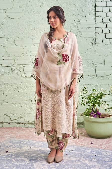 Buy Naaz By Noor Beige Cotton, Organza, Chanderi Round Embroidered Kurta Set Online at Aza Fashions Buy_Naaz By Noor_Beige Cotton, Organza, Chanderi Round Embroidered Kurta Set _Online_at_Aza_Fashions