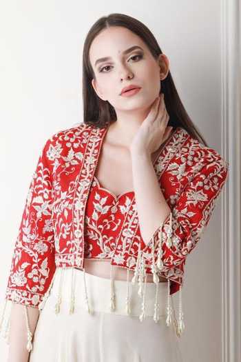 Devika Bhayana White Organza Jacket And Gharara Set Online at Aza Fashions Devika Bhayana_White Organza Jacket And Gharara Set_Online_at_Aza_Fashions
