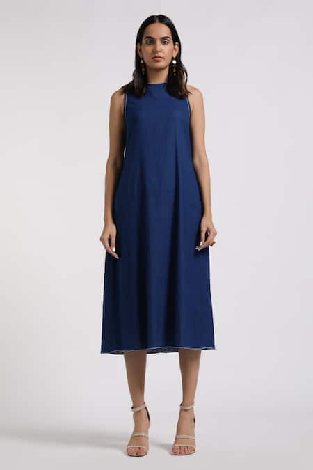 Madder Much Blue Cotton Plain Dress Round, Jacket Open Jane Colorblock With Online at Aza Fashions Madder Much_Blue Cotton Plain Dress Round, Jacket Open Jane Colorblock With _Online_at_Aza_Fashions