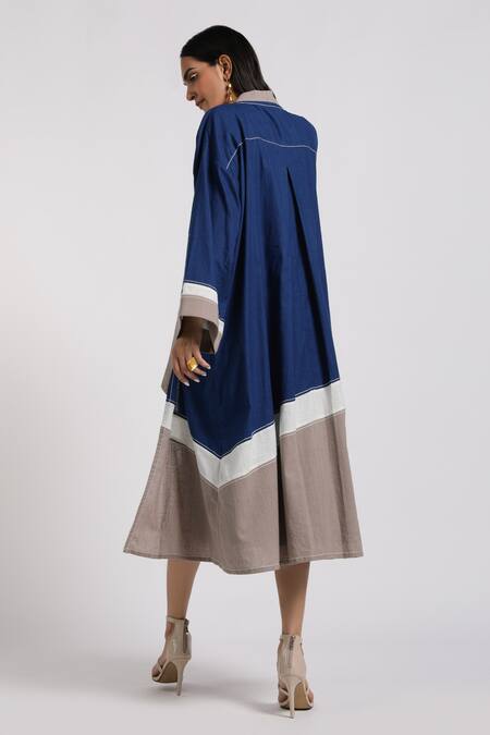 Buy Madder Much Blue Cotton Plain Dress Round, Jacket Open Jane Colorblock With Online at Aza Fashions Buy_Madder Much_Blue Cotton Plain Dress Round, Jacket Open Jane Colorblock With _Online_at_Aza_Fashions