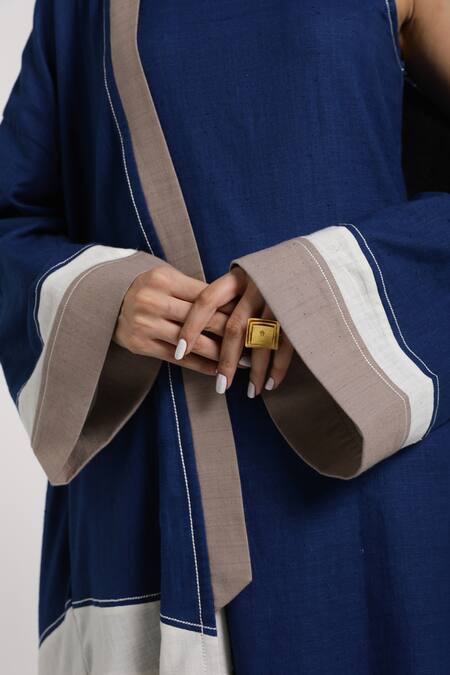 Shop Madder Much Blue Cotton Plain Dress Round, Jacket Open Jane Colorblock With Online at Aza Fashions Shop_Madder Much_Blue Cotton Plain Dress Round, Jacket Open Jane Colorblock With _Online_at_Aza_Fashions