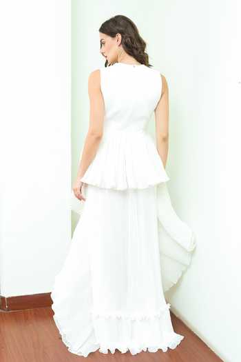 Shop Swatee Singh White Heavy Crepe Layered Ruffle Gown at Aza Fashions Shop_Swatee Singh_White Heavy Crepe Layered Ruffle Gown_at_Aza_Fashions