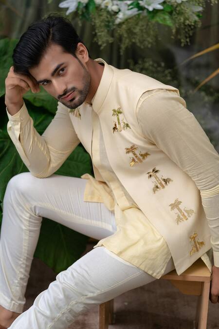Shop Runit Gupta Cream Chanderi Silk Acrylic Bundi Online at Aza Fashions Shop_Runit Gupta_Cream Chanderi Silk Acrylic Bundi _Online_at_Aza_Fashions
