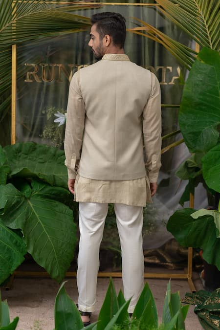 Runit Gupta Cotton Linen Embroidered Bundi 