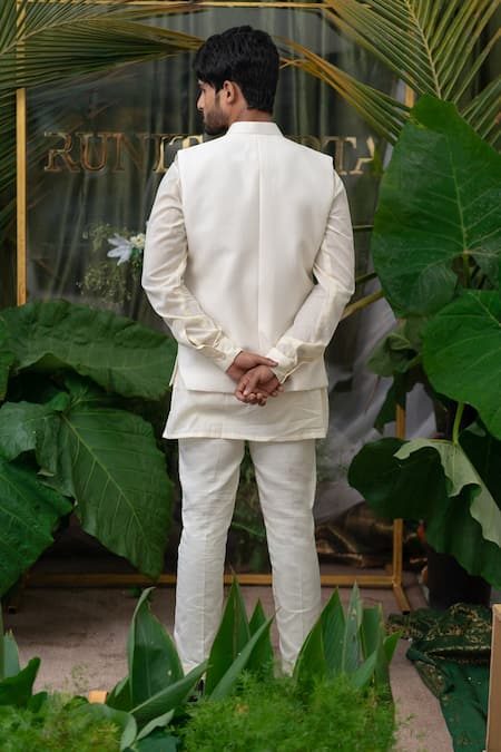 Runit Gupta Chanderi Silk Front Open Bundi 