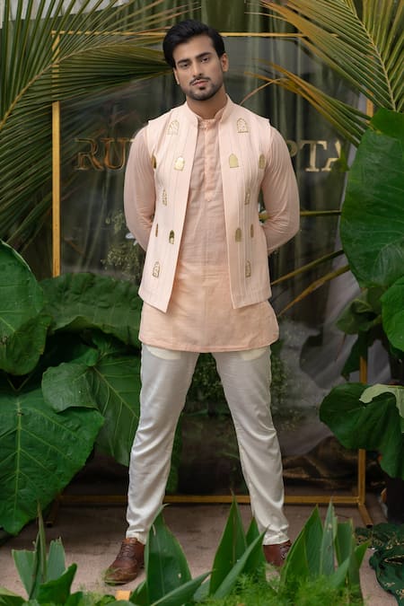 Buy Runit Gupta Pink Cotton Linen Acrylic Front Open Bundi Online at Aza Fashions Buy_Runit Gupta_Pink Cotton Linen Acrylic Front Open Bundi _Online_at_Aza_Fashions