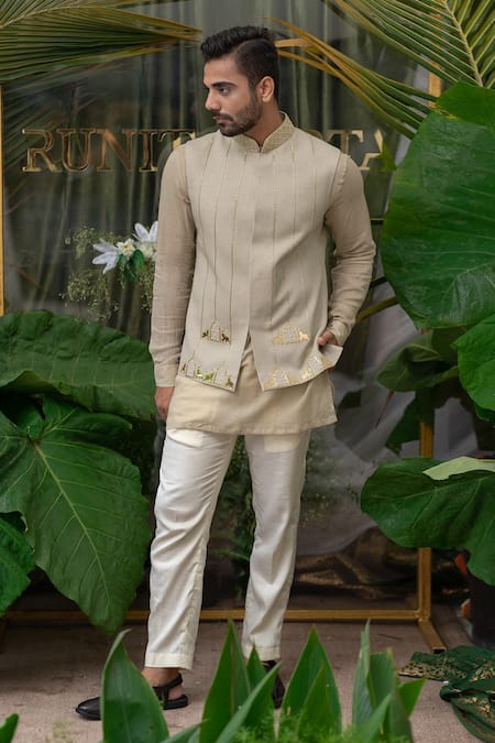 Buy Blue Linen Plain Short Kurta And Pant Set For Men by Echke Online at  Aza Fashions.