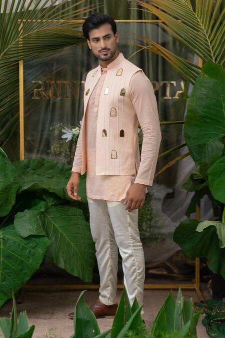 Runit Gupta_Pink Glazed , Pure Kurta Pant Set _Online_at_Aza_Fashions