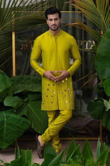 Runit Gupta Chanderi Silk Acrylic Work Kurta Set 