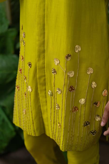 Runit Gupta_Green Cotton, Chanderi Silk Acrylic Work Kurta Set _at_Aza_Fashions