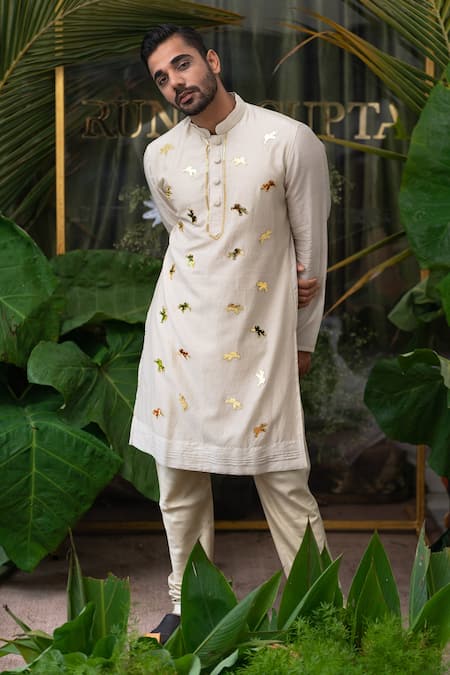 Runit Gupta Chanderi Silk Acrylic Work Kurta Set 