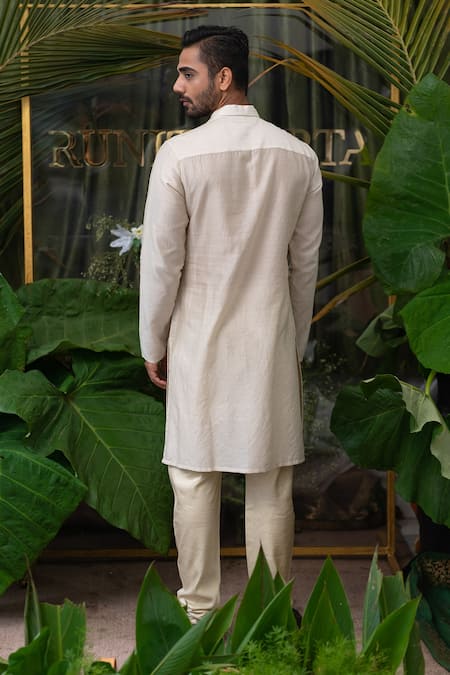 Runit Gupta Chanderi Silk Acrylic Work Kurta Set 