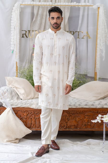 Buy Runit Gupta Ivory Pure Cotton Embroidered Tree Kurta Set Online at Aza Fashions Buy_Runit Gupta_Ivory Pure Cotton Embroidered Tree Kurta Set_Online_at_Aza_Fashions
