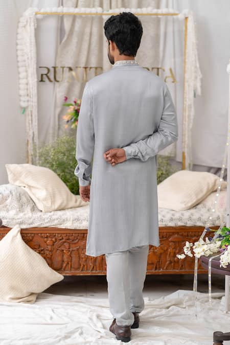 Runit Gupta Geometric Embroidered Kurta Set For Kids