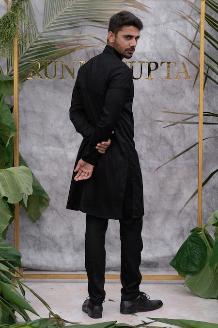 Runit Gupta Black Quilted Kurta Set For Kids