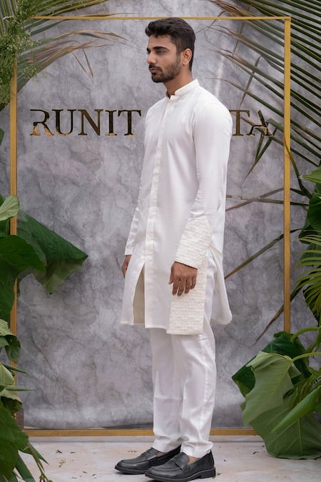 Runit Gupta_Ivory Pure Cotton Quilted Kurta Set_Online_at_Aza_Fashions