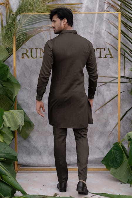 Shop_Runit Gupta_Brown Pure Cotton Quilted Kurta Set For Kids_at_Aza_Fashions