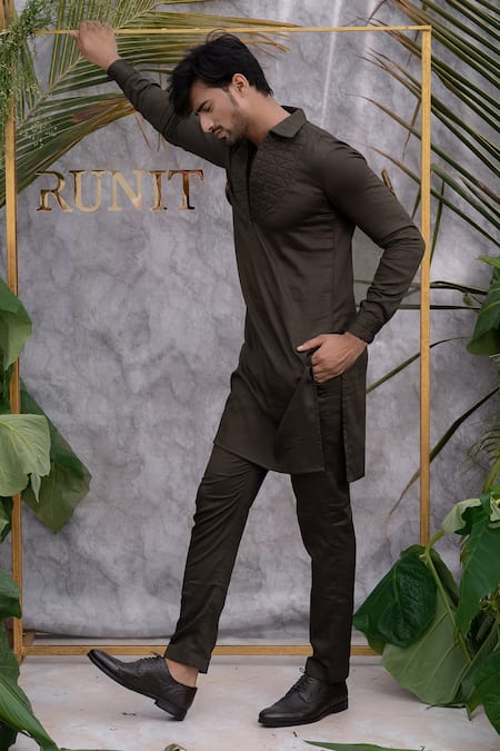 Buy_Runit Gupta_Brown Pure Cotton Quilted Kurta Set For Kids_Online_at_Aza_Fashions