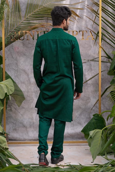Shop_Runit Gupta_Green Pure Cotton Quilted Kurta Set _at_Aza_Fashions