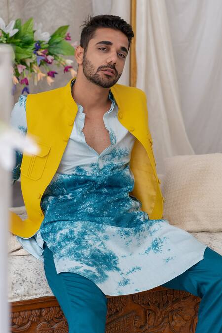 Buy Runit Gupta Yellow Cotton Linen Bundi Online at Aza Fashions Buy_Runit Gupta_Yellow Cotton Linen Bundi _Online_at_Aza_Fashions