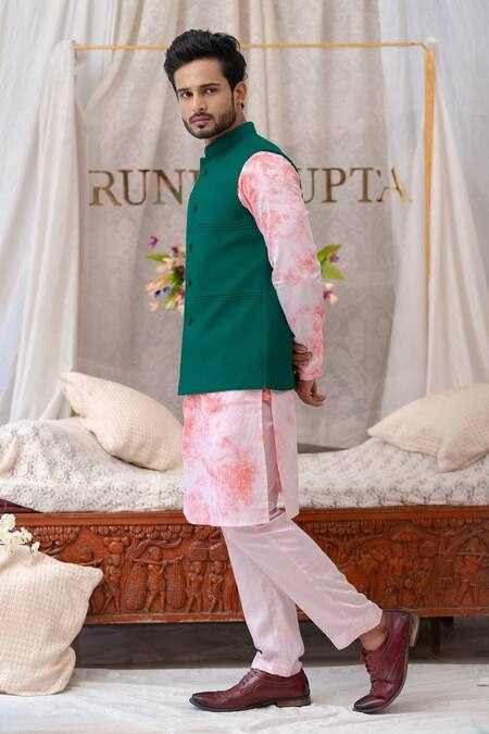 Runit Gupta Green Cotton Linen Pintuck Bundi Online at Aza Fashions Runit Gupta_Green Cotton Linen Pintuck Bundi _Online_at_Aza_Fashions