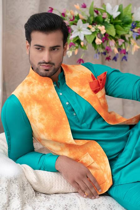 Shop Runit Gupta Orange Cotton Linen Tie Dye Bundi Online at Aza Fashions Shop_Runit Gupta_Orange Cotton Linen Tie Dye Bundi _Online_at_Aza_Fashions