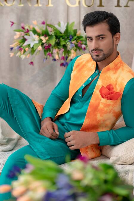 Runit Gupta Orange Cotton Linen Tie Dye Bundi at Aza Fashions Runit Gupta_Orange Cotton Linen Tie Dye Bundi _at_Aza_Fashions