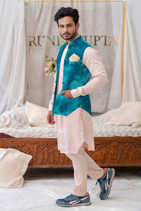 Runit Gupta Blue Cotton Linen Tie Dye Bundi Online at Aza Fashions Runit Gupta_Blue Cotton Linen Tie Dye Bundi _Online_at_Aza_Fashions