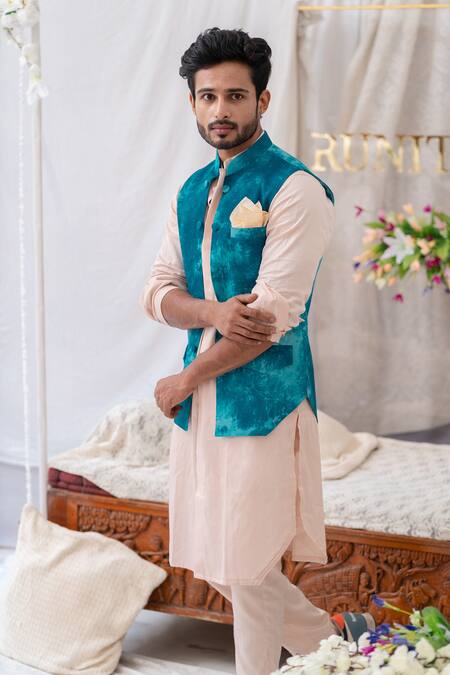 Shop Runit Gupta Blue Cotton Linen Tie Dye Bundi Online at Aza Fashions Shop_Runit Gupta_Blue Cotton Linen Tie Dye Bundi _Online_at_Aza_Fashions