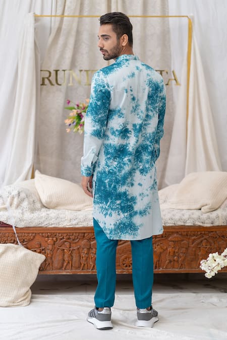 Runit Gupta Blue Tie Dye Kurta Set For Kids