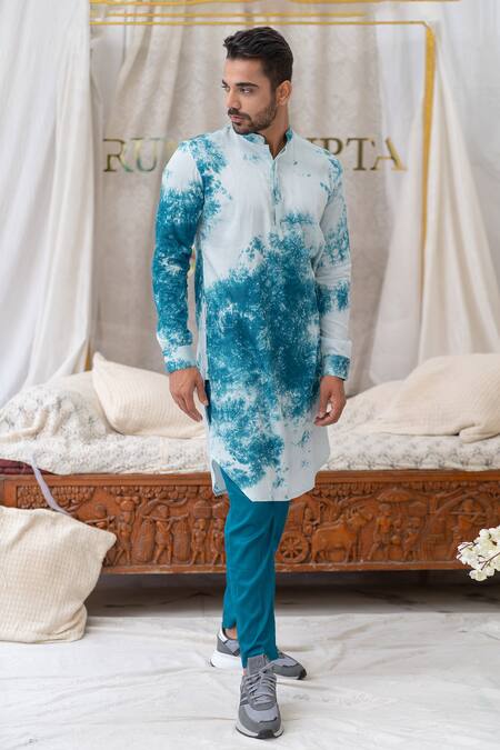 Runit Gupta_Blue Pure Cotton Tie Dye Kurta Set For Kids_Online_at_Aza_Fashions