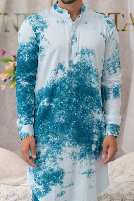 Buy_Runit Gupta_Blue Pure Cotton Tie Dye Kurta Set For Kids_Online_at_Aza_Fashions