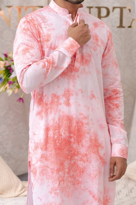 Runit Gupta_Coral Pure Cotton Tie Dye Kurta Set _Online_at_Aza_Fashions
