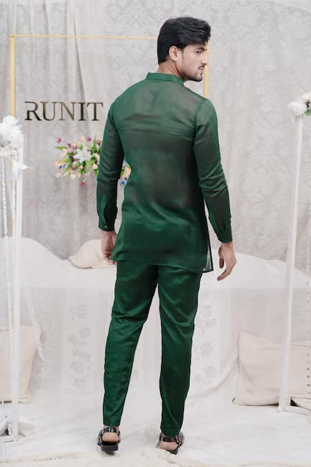Shop Runit Gupta Green Cotton, Chanderi Silk Kurta Set at Aza Fashions Shop_Runit Gupta_Green Cotton, Chanderi Silk Kurta Set _at_Aza_Fashions