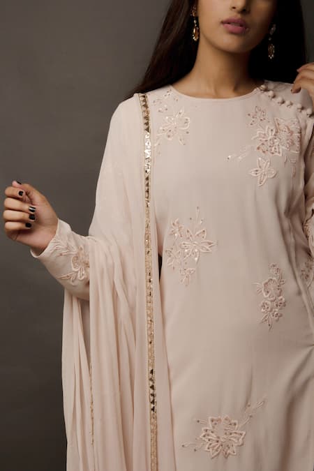 Buy_Jasmine Bains_Pink Kurta And Dupatta Georgette, Pant- Crepe Round Embroidered Set _Online_at_Aza_Fashions