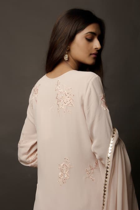 Jasmine Bains_Pink Kurta And Dupatta Georgette, Pant- Crepe Round Embroidered Set _Online_at_Aza_Fashions