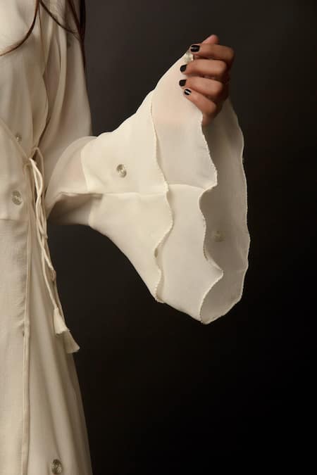 Shop_Jasmine Bains_White Cupro Georgette V Neck Embroidered Angarkha And Palazzo Set _Online_at_Aza_Fashions