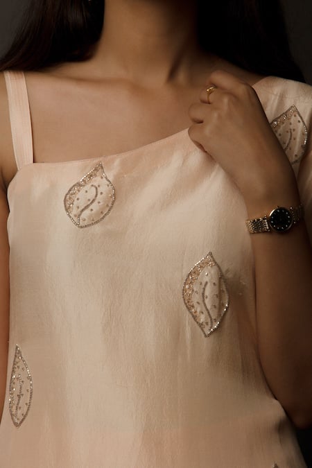 Buy Jasmine Bains Peach Cupro Crepe Asymmetric Tunic And Pant Set Online at Aza Fashions Buy_Jasmine Bains_Peach Cupro Crepe Asymmetric Tunic And Pant Set _Online_at_Aza_Fashions