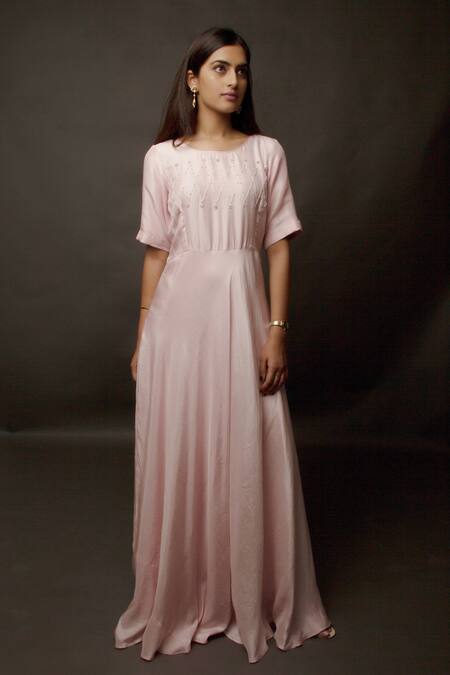 Jasmine Bains Pink Cupro Satin Round Embroidered Gown 
