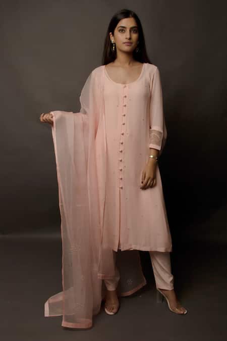 Jasmine Bains Peach Kurta And Inner Scoop Embroidered Pant Set 