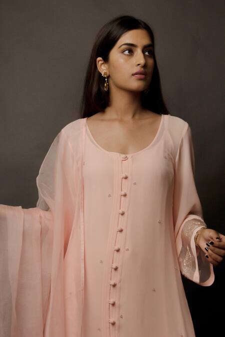 Buy_Jasmine Bains_Peach Kurta And Inner Scoop Embroidered Pant Set _Online_at_Aza_Fashions