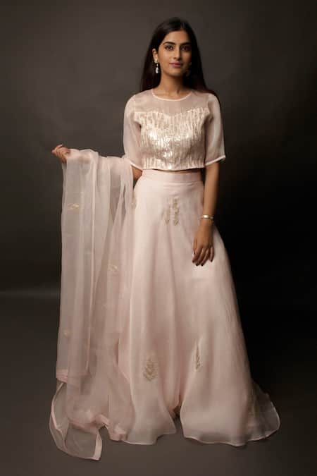 Jasmine Bains Pink Round Embroidered Lehenga Set 