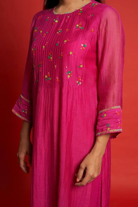 Shop Priti Prashant Pink Cotton Mul And Sheer Jasmine Bodice Embroidered Kurta Pant Set Online at Aza Fashions Shop_Priti Prashant_Pink Cotton Mul And Sheer Jasmine Bodice Embroidered Kurta Pant Set _Online_at_Aza_Fashions