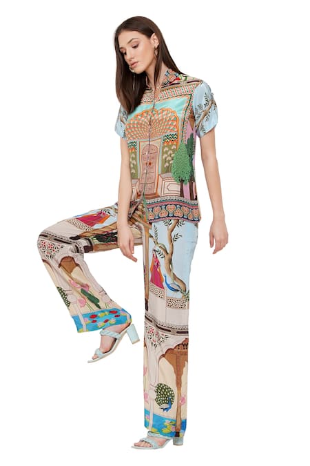 Shop_Limerick By Abirr N' Nanki_Multi Color Crepe Miniature Paintings Of Rajasthan Jaylaa Printed Pants _at_Aza_Fashions