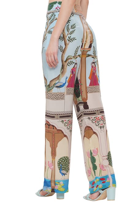 Limerick By Abirr N' Nanki_Multi Color Crepe Miniature Paintings Of Rajasthan Jaylaa Printed Pants _Online_at_Aza_Fashions